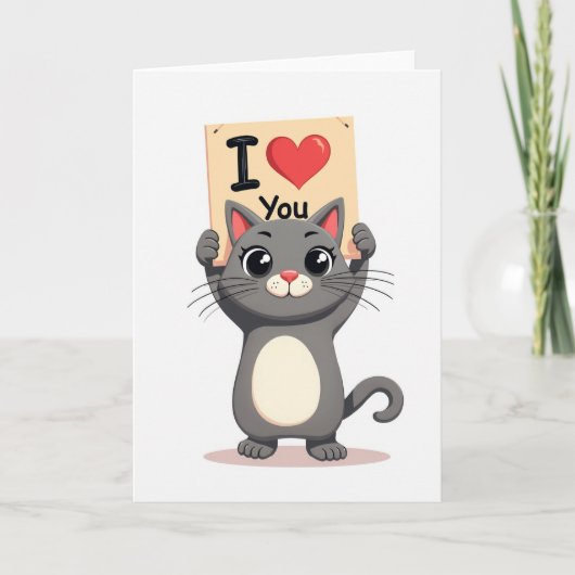 Carte grise Je t'aime chat (Devant)