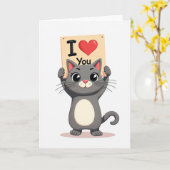 Carte grise Je t'aime chat (Fleur jaune)