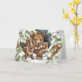 Carte Grizzly Bear Mère et Cubs en hiver (Fleur jaune)