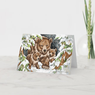 Carte Grizzly Bear Mère et Cubs en hiver
