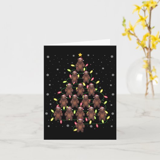 Carte Grizzly Bear Père Noël Christmas Tree Lumières Swe (Fleur jaune)