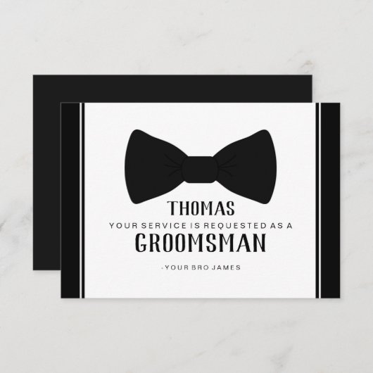 Carte Groomsman - Cravate noire Tux (Devant / Derrière)