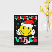 Carte Groovy Christmas Vibes Smile Face Santa Hat Xmas T (Fleur jaune)
