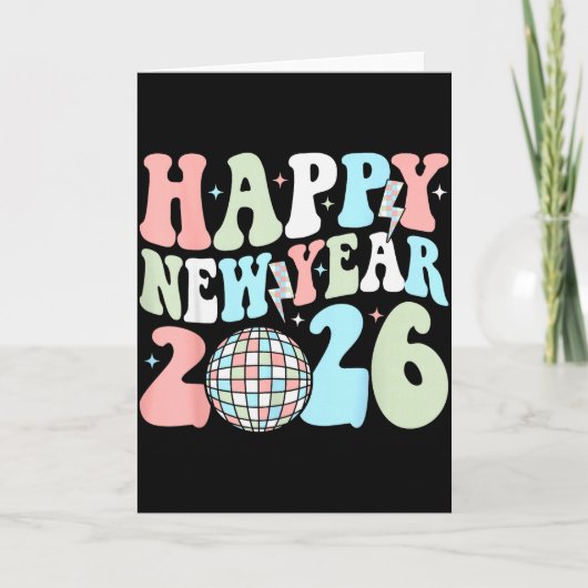 Carte Groovy Happy New Year 2026 Party Cute New Years Ev (Devant)