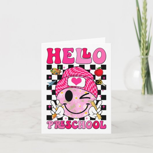 Carte Groovy Hello Préscolaire Pre-k Élèves Premier Jour (Devant)