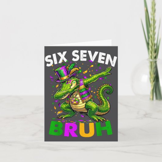 Carte Groovy Six Seven Bruh Alligator Dabbing Mardi Gras (Devant)