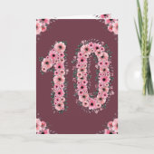 Carte Gros 10e anniversaire Fleurs roses Fleurs vertes F (Devant)