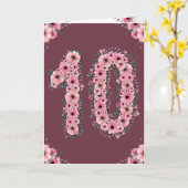 Carte Gros 10e anniversaire Fleurs roses Fleurs vertes F (Fleur jaune)
