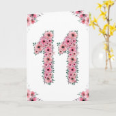 Carte Gros 11e anniversaire fille Fleurs roses Lieux ver (Fleur jaune)