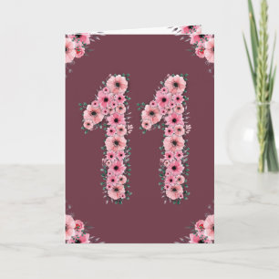 Carte Gros 11e anniversaire Fleurs roses Green Foliage G