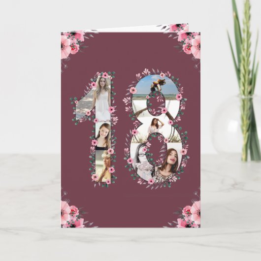 Carte Gros 18e anniversaire Photo Collage Fille Fleur ro (Devant)