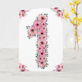 Carte Gros 1er Anniversaire Fleurs Roses Fleurs Vertes F (Fleur jaune)