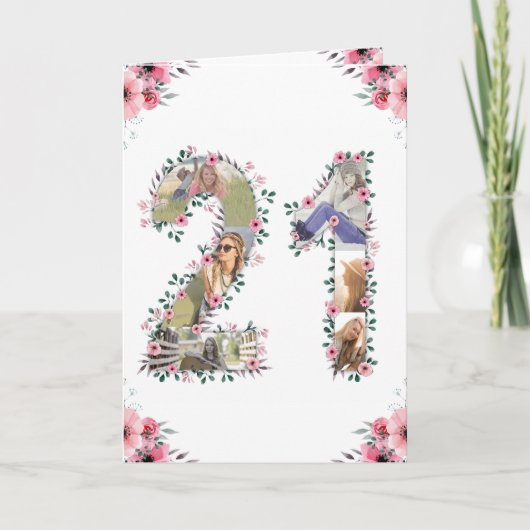 Carte Gros 21e anniversaire Photo Collage Rose Fleur Bla (Devant)