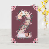 Carte Gros 2e anniversaire fille photo Collage Fleur ros (Fleur jaune)