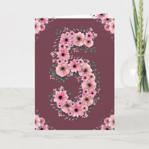 Carte Gros 5e anniversaire Fleurs roses Green Foliage Gi