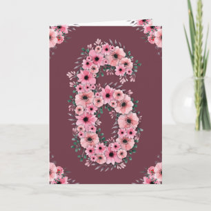 Carte Gros 6 Anniversaire Fleurs Roses Fleurs Vertes Fil