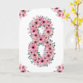 Carte Gros 8e anniversaire fille Fleurs roses Lieux vert (Fleur jaune)