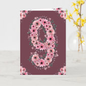 Carte Gros 9 Anniversaire Fleurs Roses Fleurs Vertes Fil (Fleur jaune)