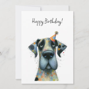 Carte Gros Chien dans un Petit Chapeau de Fête Anniversa
