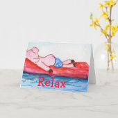 Carte Gros cochon flottant sur le radeau à la plage (Fleur jaune)