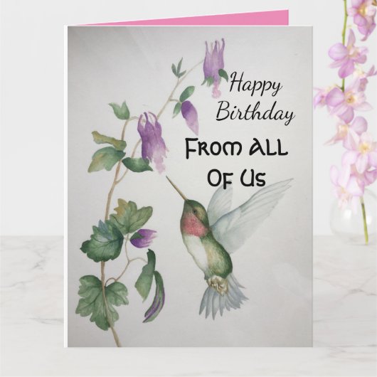 Carte Gros Colibri D'Anniversaire De Nous Tous (Orchidée)