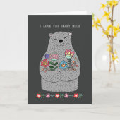 Carte Gros ours à fleurs pour le Saint Valentin (Fleur jaune)