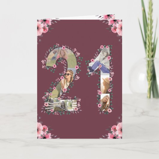 Carte Grosse 21e anniversaire Photo Collage Rose Flower  (Devant)