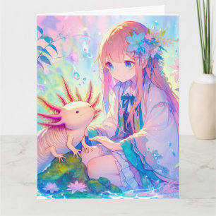 Carte Grosse Anime Girl et Axolotl Anniversaire personna