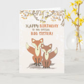 Carte Grosses soeurs Renards d'Anniversaire, Feuilles su (Fleur jaune)