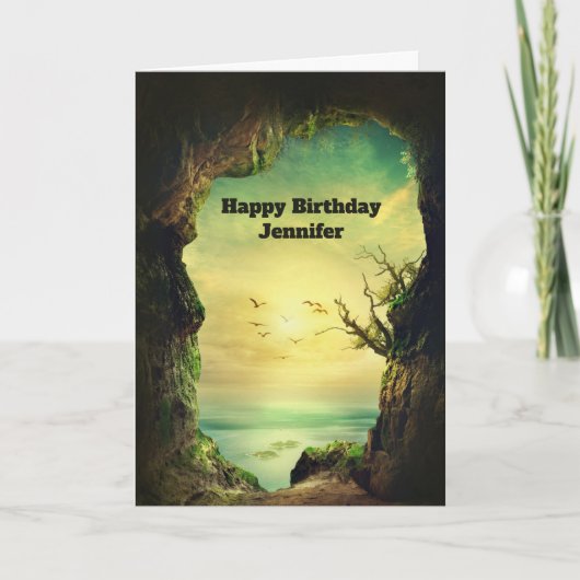 Carte Grotte surplombant une mer tropicale Anniversaire (Devant)