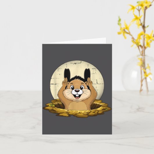 Carte Groundhog Shadow Funny Puppet Happy Groundhog Day  (Fleur jaune)