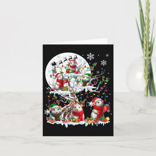 Carte Groupe Père Noël Reindeer Elf Rats Sur Arbre Noël (Devant)