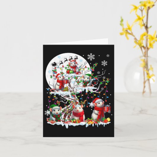 Carte Groupe Père Noël Reindeer Elf Rats Sur Arbre Noël (Fleur jaune)