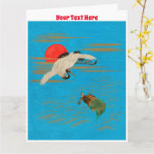 Carte Grue de Sarus survolant la tortue dans la mer (Fleur jaune)