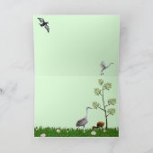 Carte Grue et Colt (poussin) dans le champ de fleurs (Intérieur)