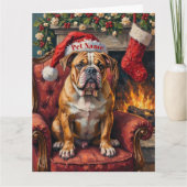 Carte Grumpy Bulldog Christmas Hat on Velvet Chair (Devant)
