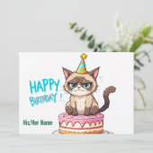Carte Grumpy Cat sur gâteau (Debout devant)