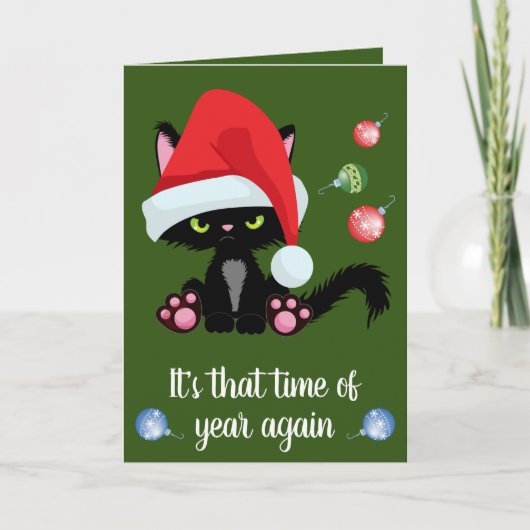 Carte Grumpy Chat noir drôle Noël (Devant)