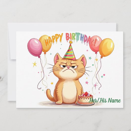 Carte Grumpy Ginger Cat Birthday Humor (Devant)