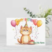 Carte Grumpy Ginger Cat Birthday Humor (Debout devant)