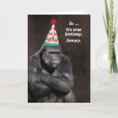 Carte Grumpy Gorilla in Party Hat Birthday Personalized (Devant)