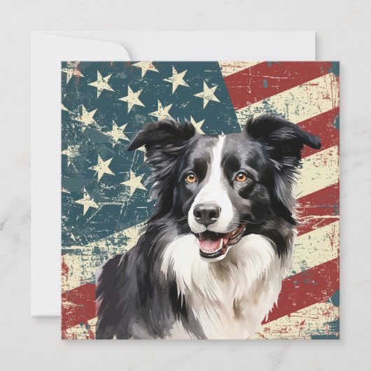 Carte Grunge American Flag Border Collie Dog Flat Card (Devant)
