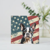 Carte Grunge American Flag Boston Terrier Dog Flat Card (Debout devant)