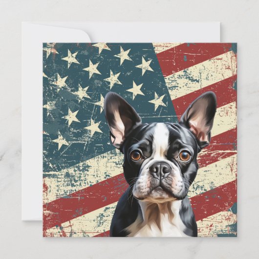 Carte Grunge American Flag Boston Terrier Dog Flat Card (Devant)
