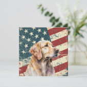 Carte Grunge American Flag Golden Retrieve Dog Flat Card (Debout devant)