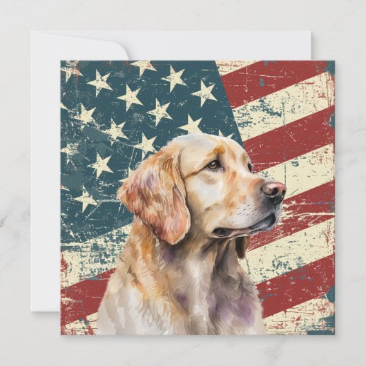 Carte Grunge American Flag Golden Retrieve Dog Flat Card (Devant)
