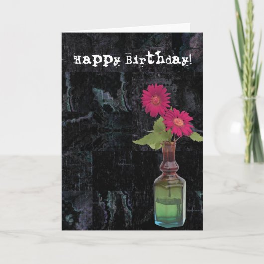 Carte Grunge Birthday Flowers in Vase (Devant)
