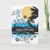 Carte Grunge Surfing Plage Tropical Surfer Anniversaire (Devant)