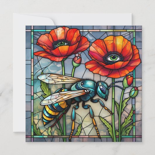 Carte Guêpe frelon abeille vitrail poppy fleur insecte  (Devant)