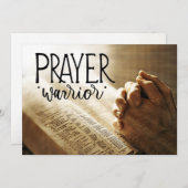 Carte GUERRIER DE PRIÈRE Mains en prière sur la Bible Ca (Devant / Derrière)